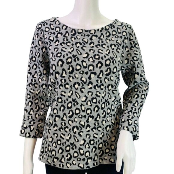 Tahari Womens Leopard Sweater Cuffed Sleeve Soft Stretch Pullover US Size M - Picture 2 of 11